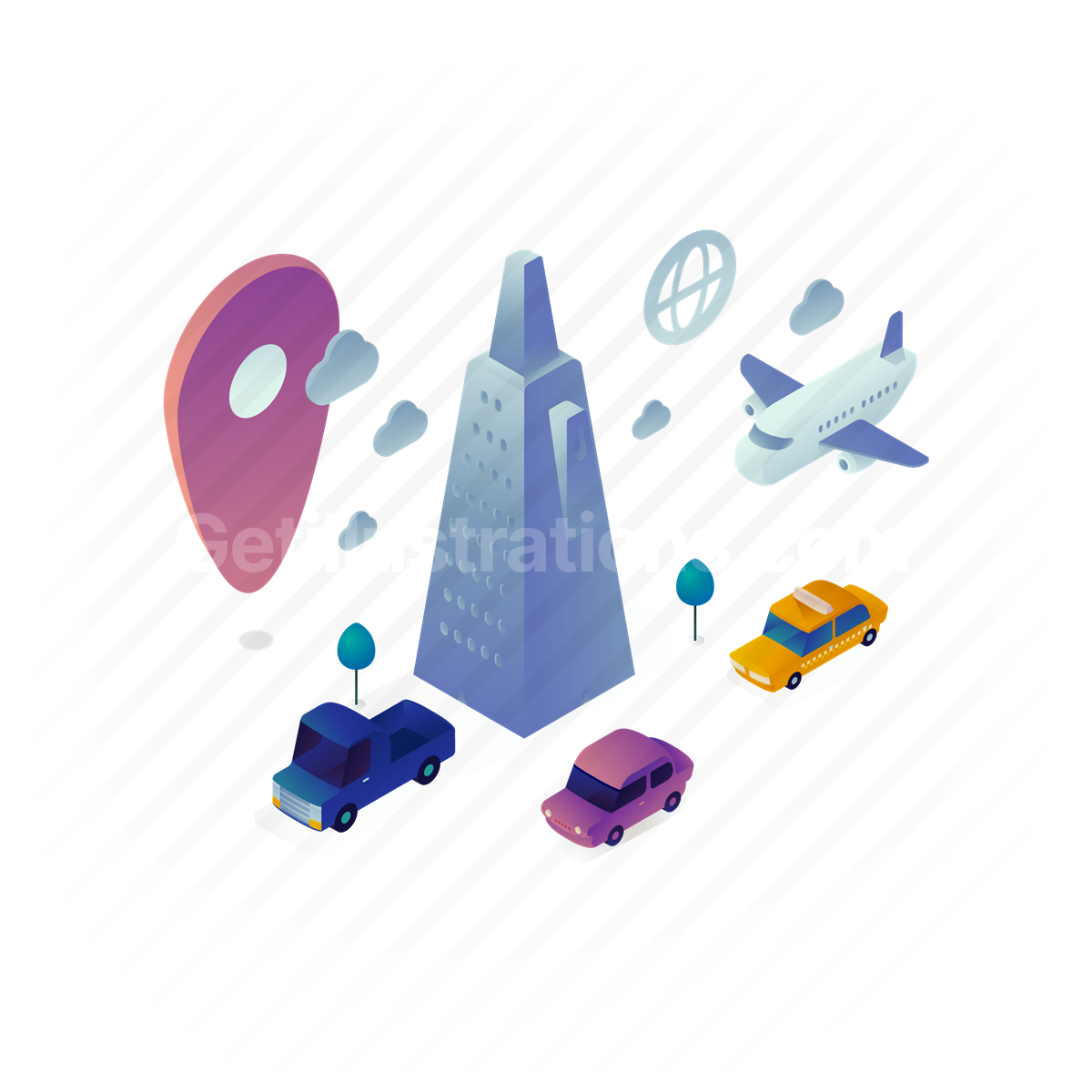 vehicle, car, automobile, location, building, international, flight